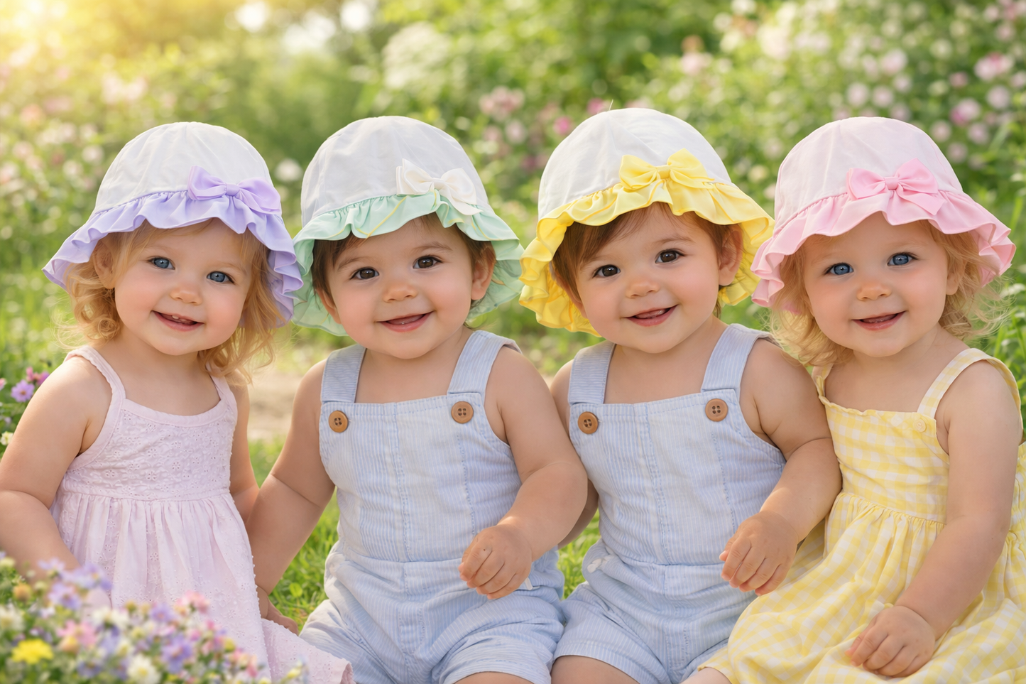 Baby Girls Frill hat - Pink Lilc Yellow Lilac