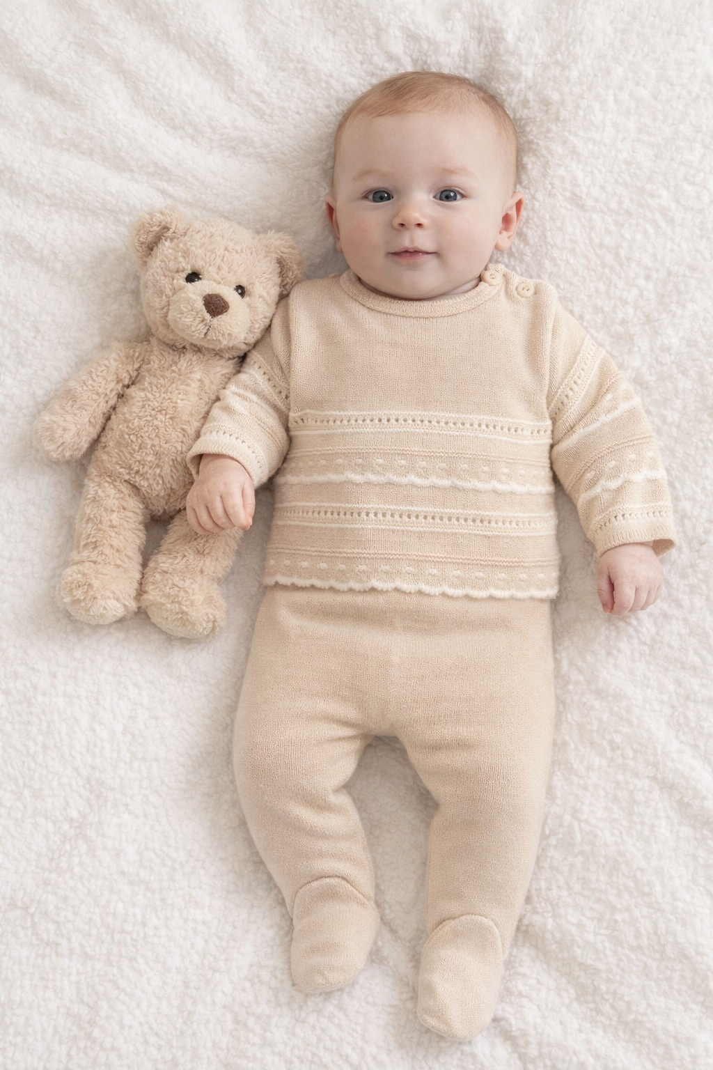 Knitted 2 piece Set - Taupe/White