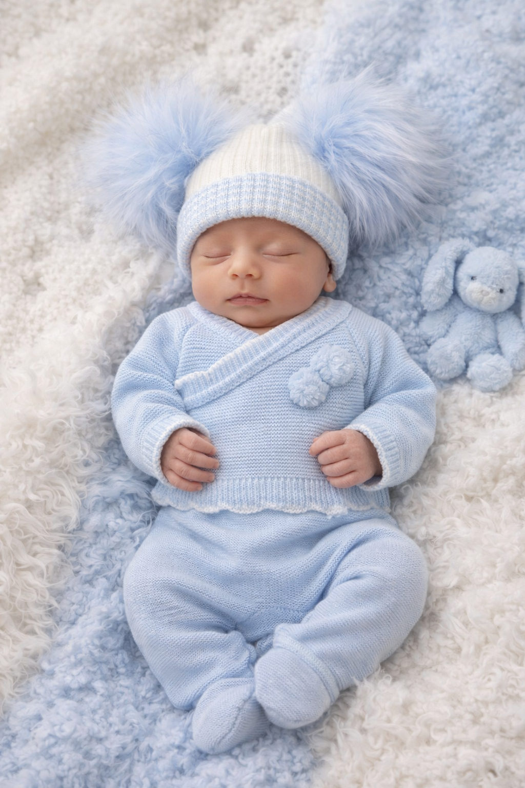 Wrap Over 2 piece set with Poms - Blue
