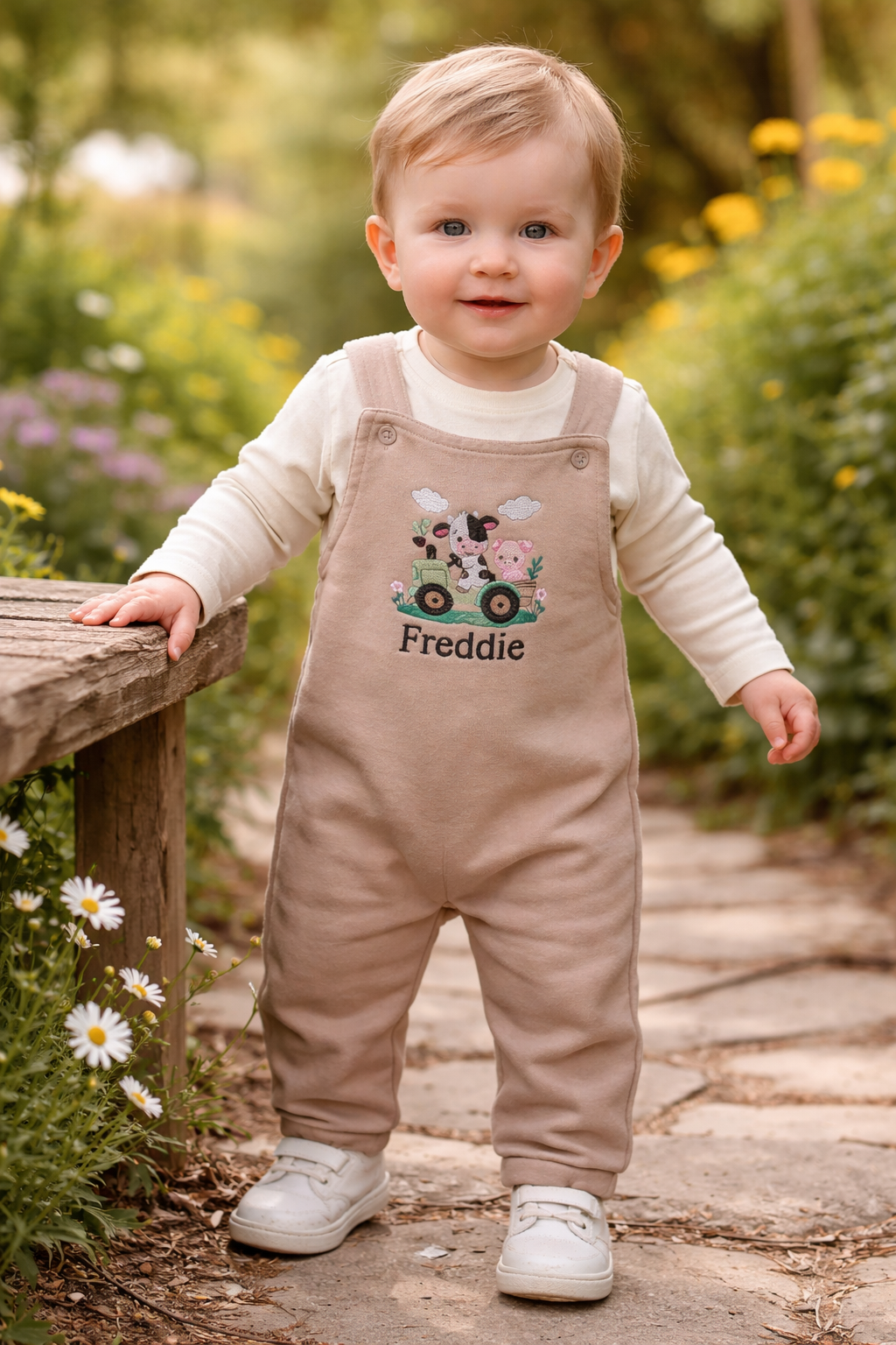 Personalised dungaree set with Farmyard Boy design