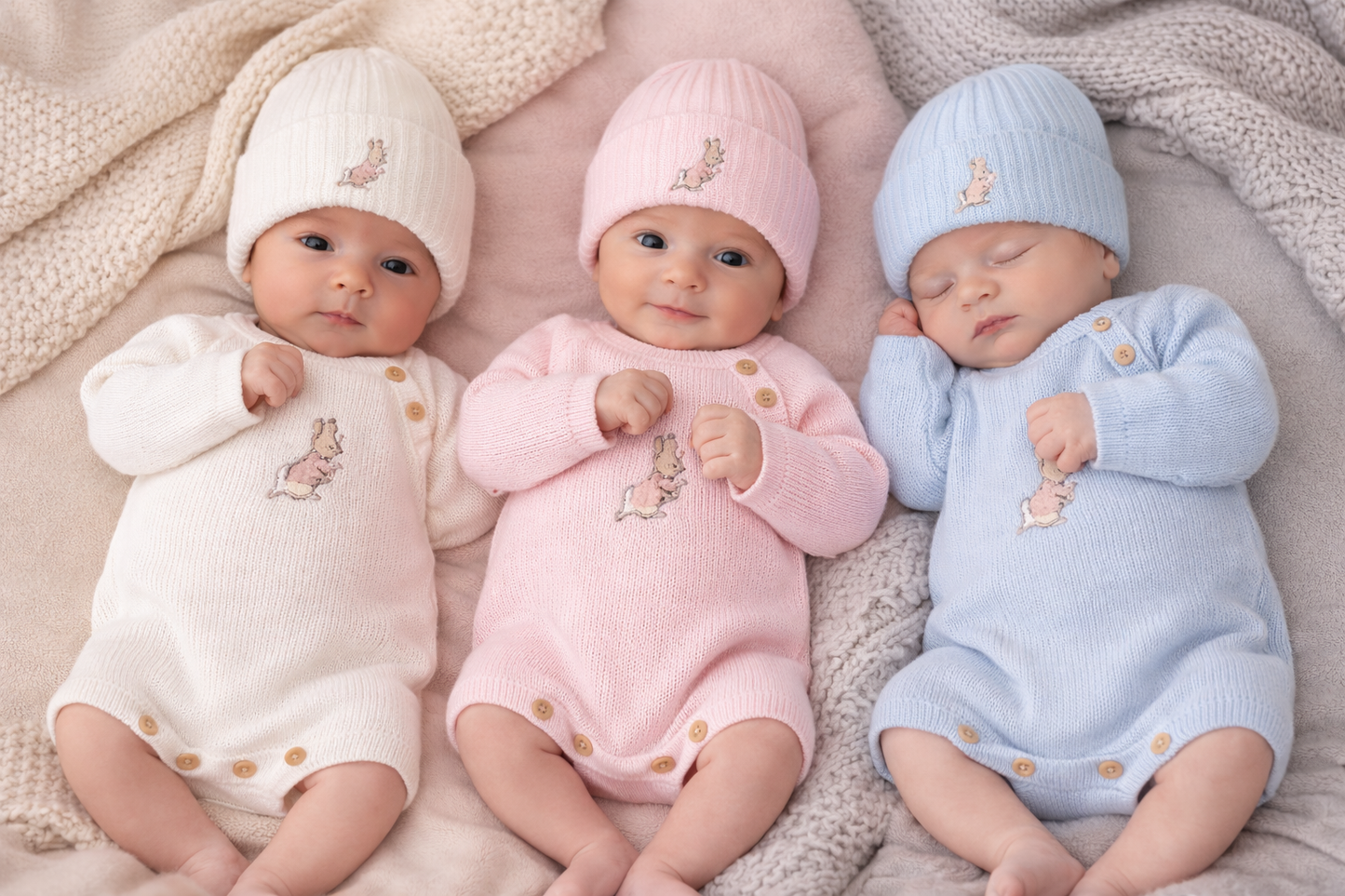 Rabbit embroidered kint romper & Matching Hat
