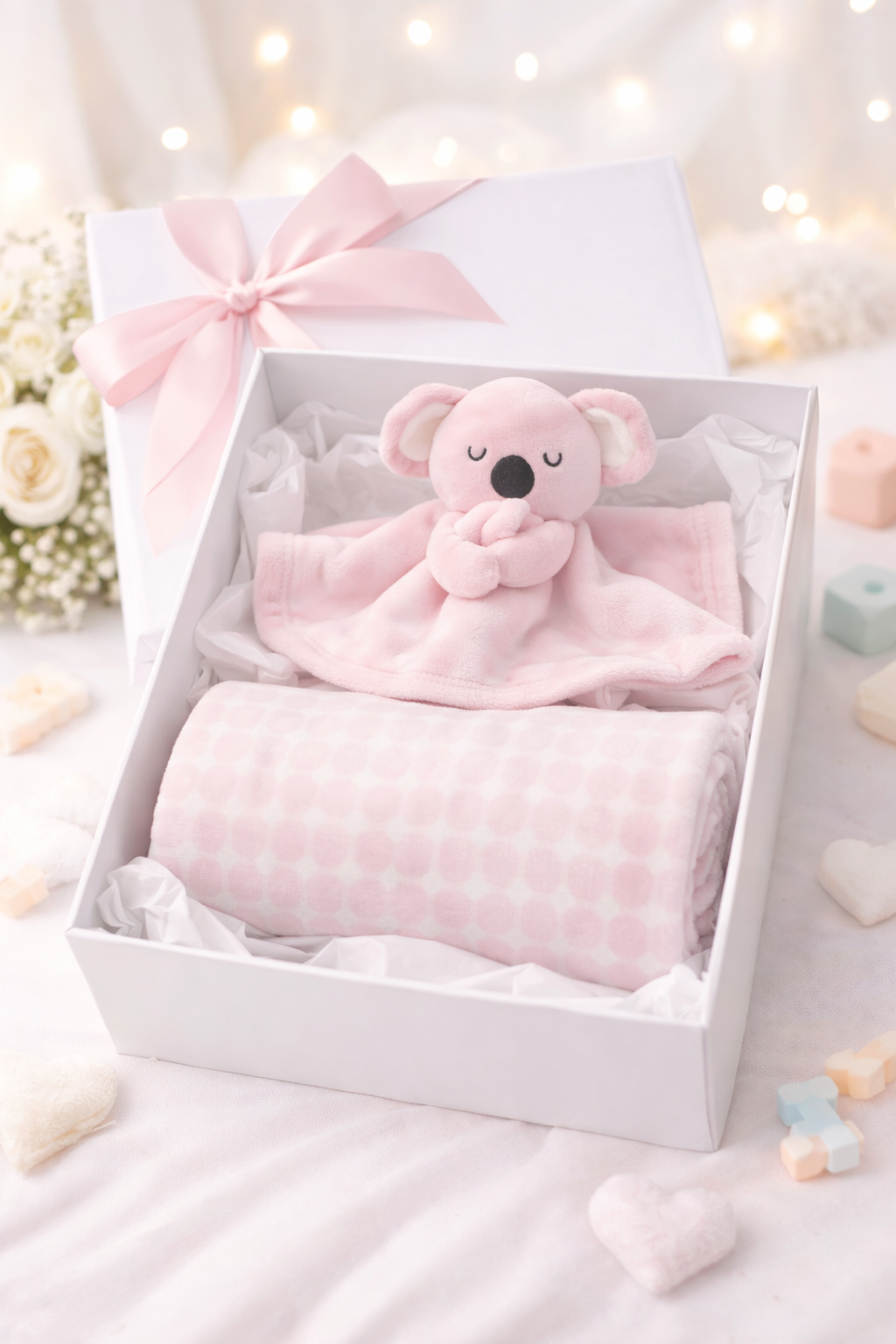 Pink Koala personalised Blanket & Comforter baby Gift Set