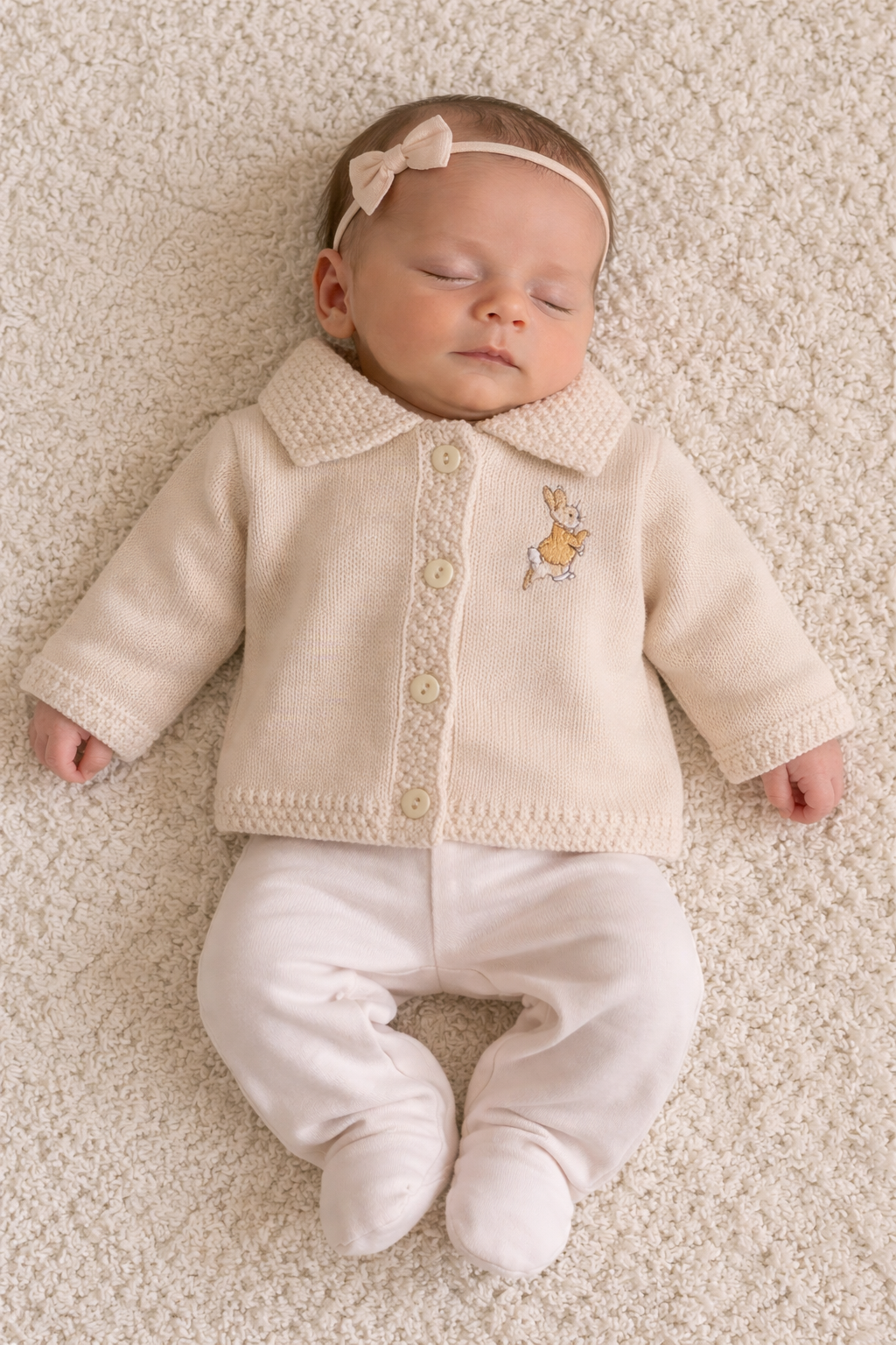 Button up Cardigan With Run Rabbit - Beige