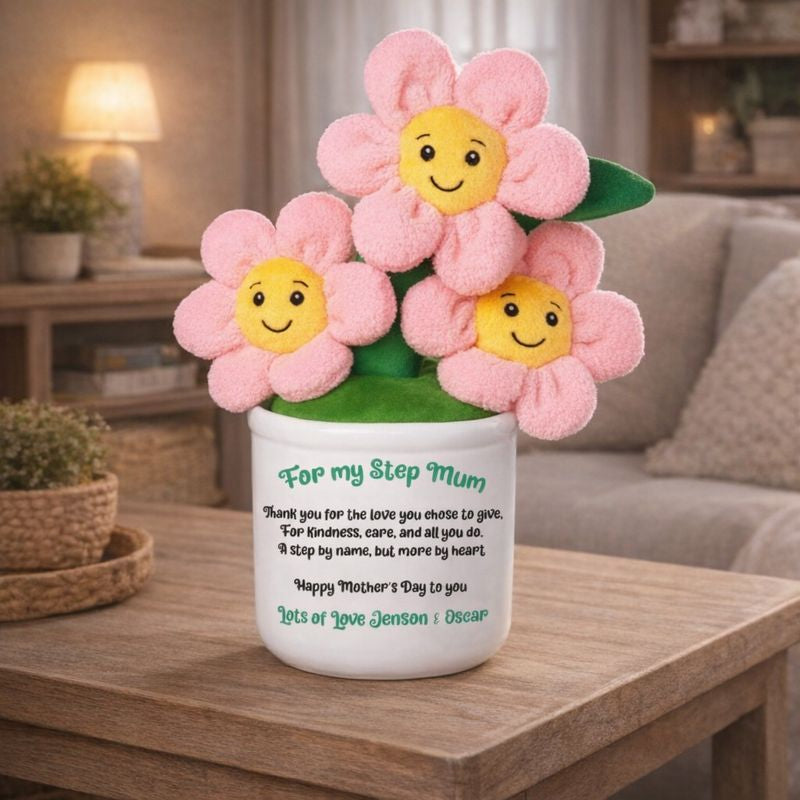 Mother’s Day personalised Soft Toy Flower Pot – Plush Flowers with Poem Step Mum