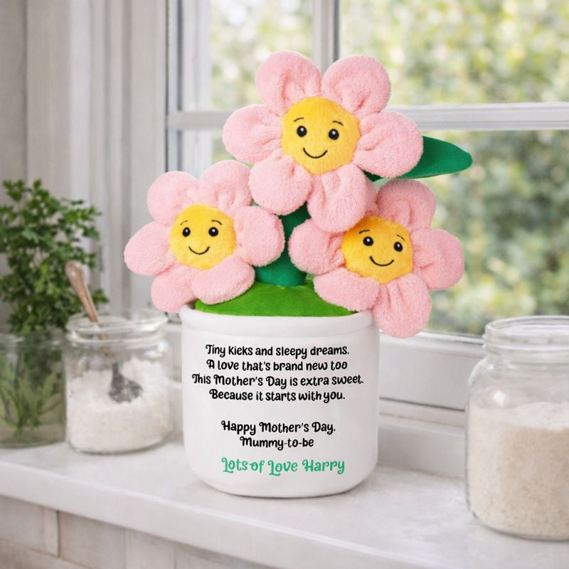 Mother’s Day personalised Soft Toy Flower Pot – Plush Flowers with Poem mummy to be