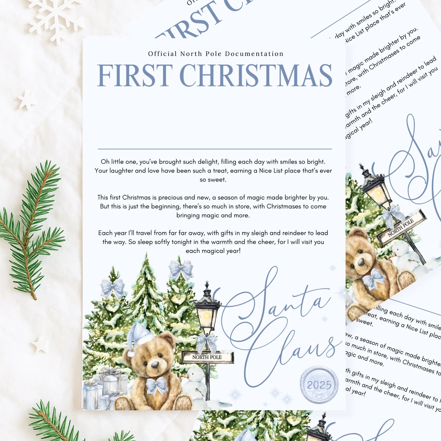 Personalised kids First Christmas Santa letter Blue