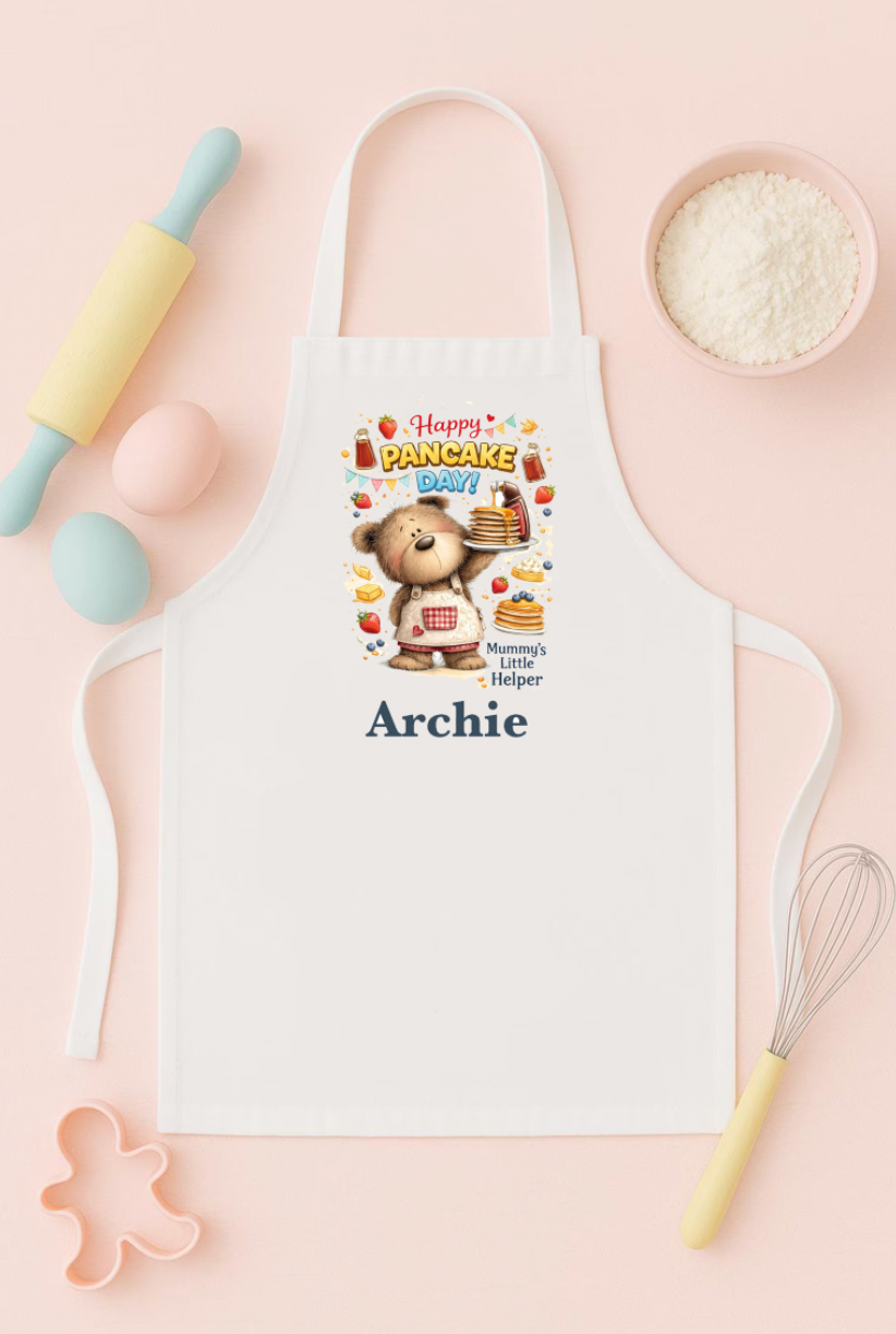 Personalised toddler baking pancake day apron