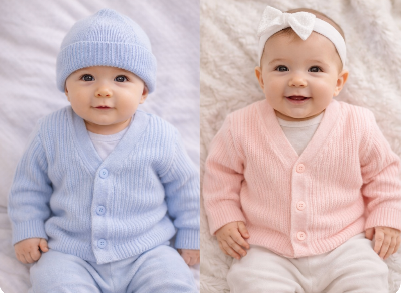 Button up Cardigan With Hello World - Pink & Blue