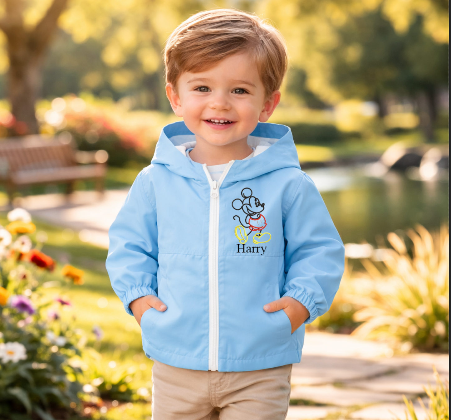 Baby/Toddler personalised Rain coat Blue Mickey Mouse design