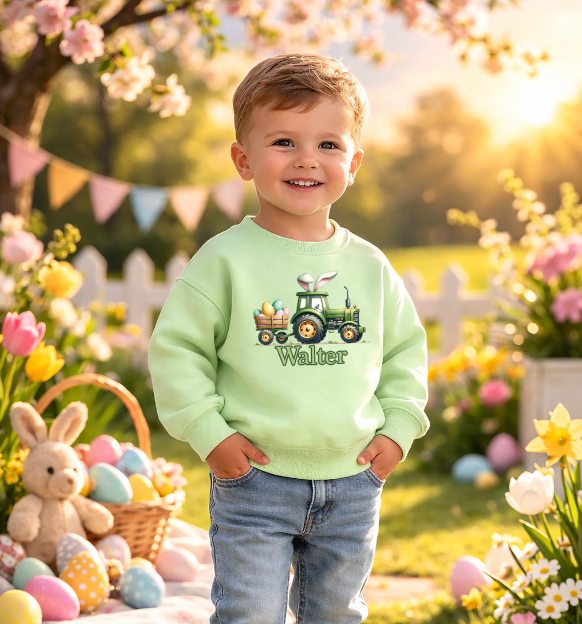 Easter Tractor personalised kids sweater