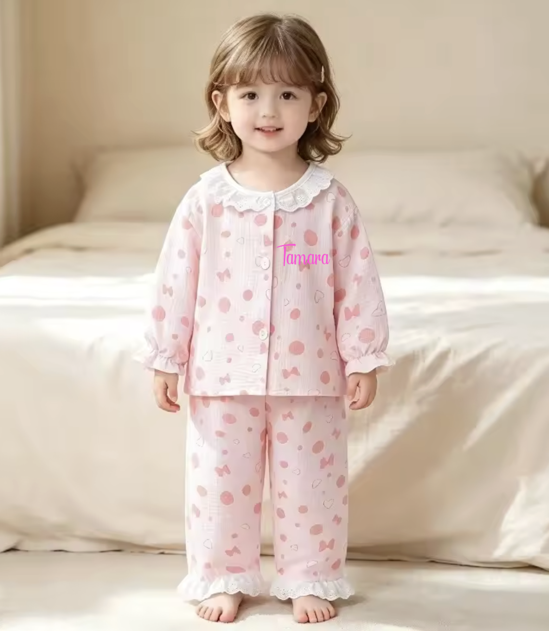 Pink Pattern personalised girls pyjama set