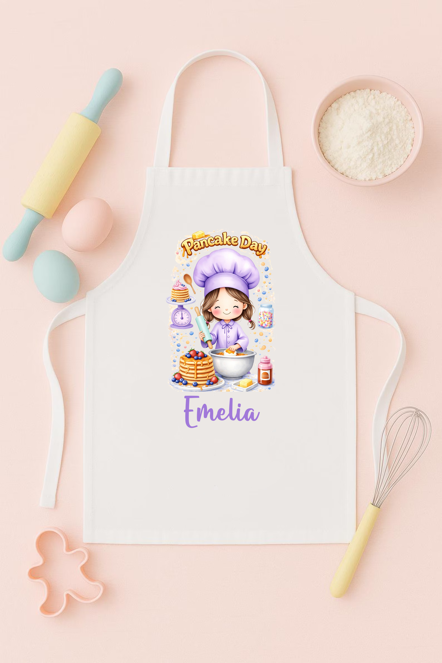 Personalised Purple baking pancake day apron