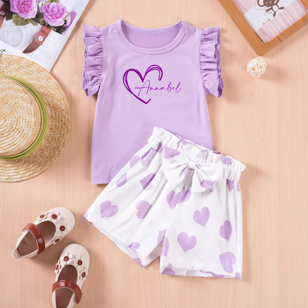 Summer Heart Shorts & T-shirt personalised kids set