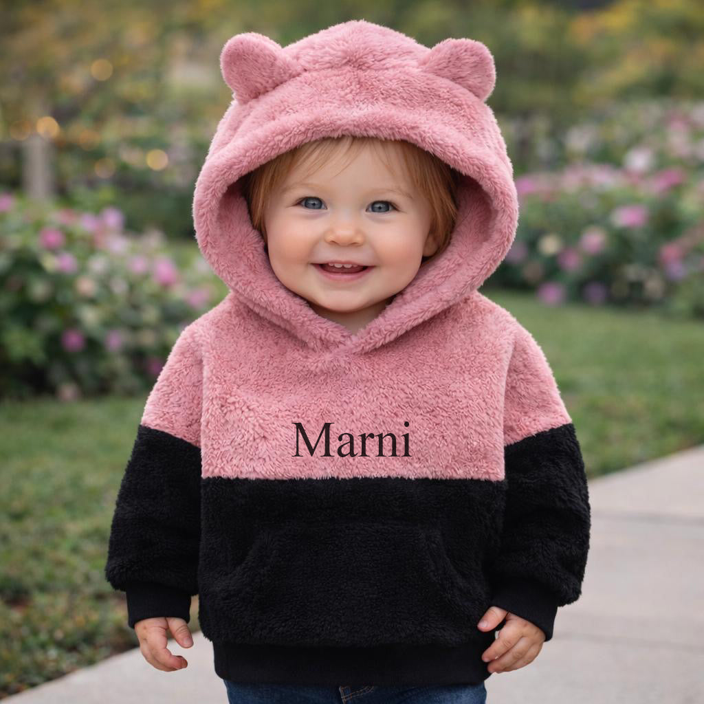 2 tone kids Personalised Fluffy Bear Hoodie