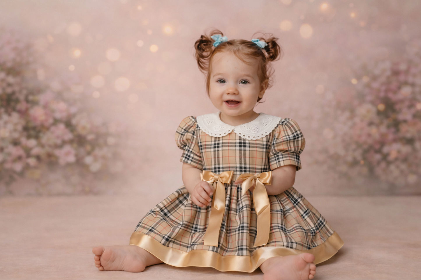 Baby Girls Spanish Tartan Dress - Gold
