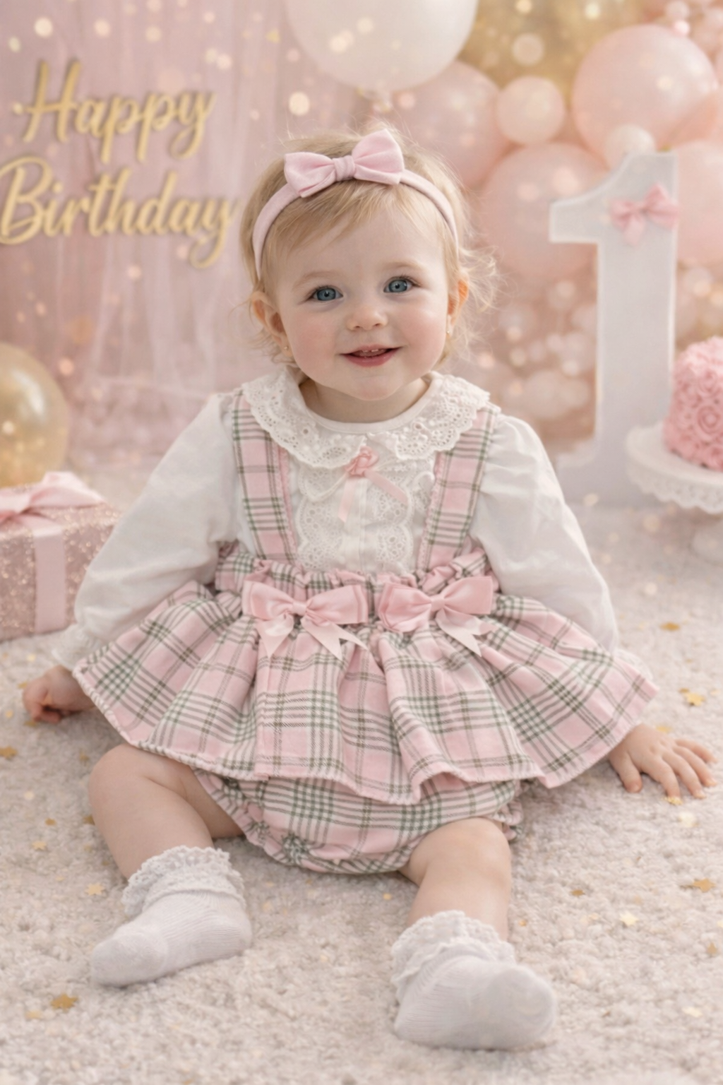 Baby Girls Spanish Tartan Set - Pink
