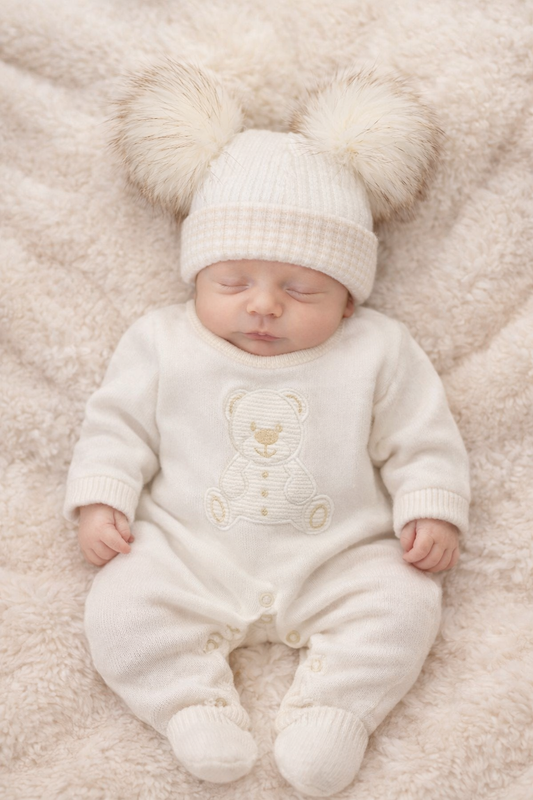 Teddy Bear Knitted Onesie White