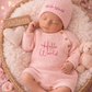 Hello World Knitted Onesie & Hat set - Pink & Blue