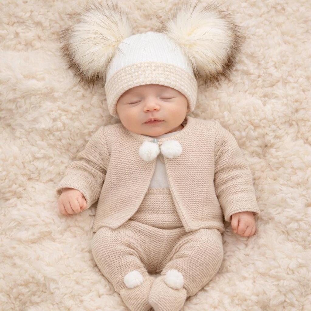 Taupe Pom Pom Knitted Set