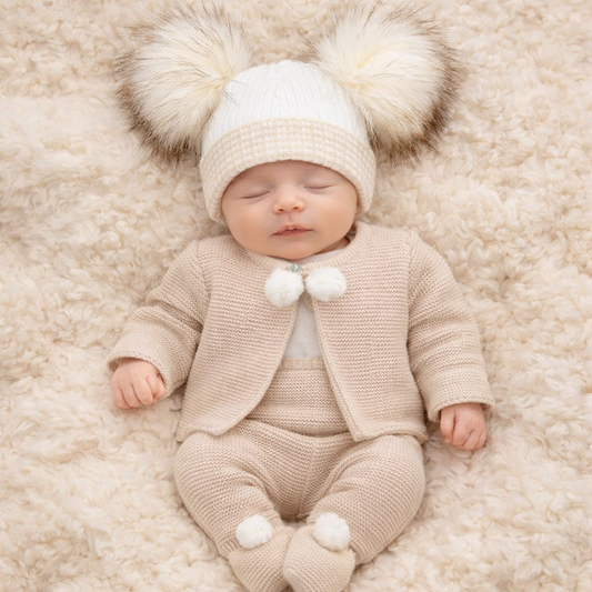 Taupe Pom Pom Knitted Set