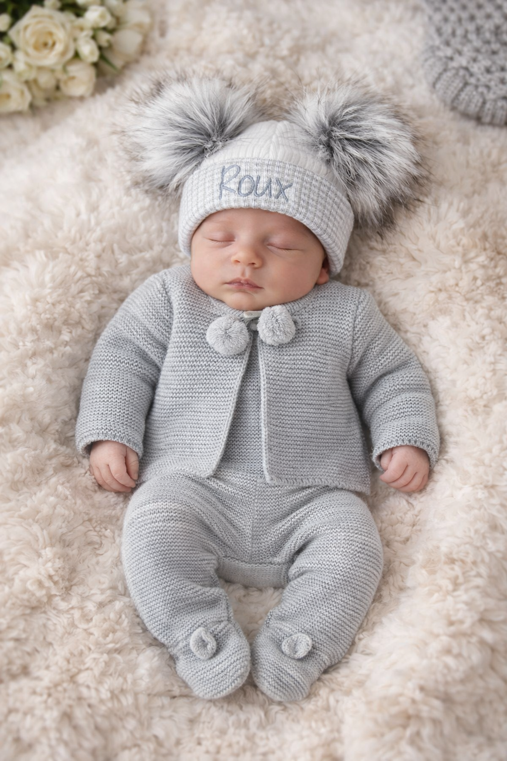 Grey Pom Pom Knitted Set