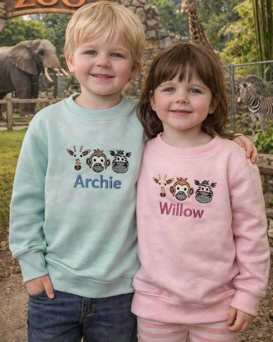 Safari animal personalised kids jumper - various colours
