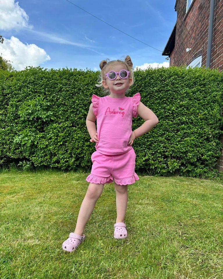 Frill style anglaise personalised shorts & top set - Lemons