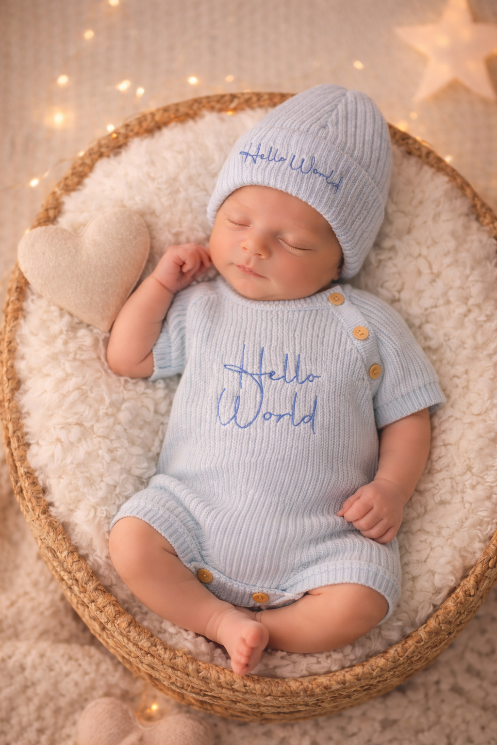 Hello World Knitted Onesie & Hat set - Pink & Blue