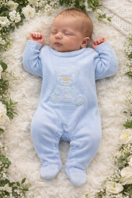 Teddy Bear Knitted Onesie Blue