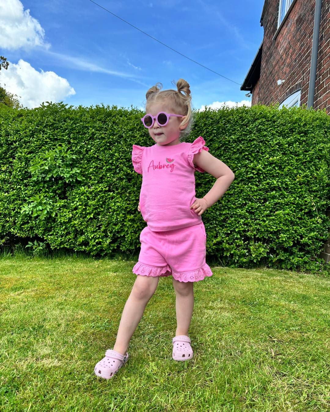 Frill style anglaise personalised shorts & top set - Lemons