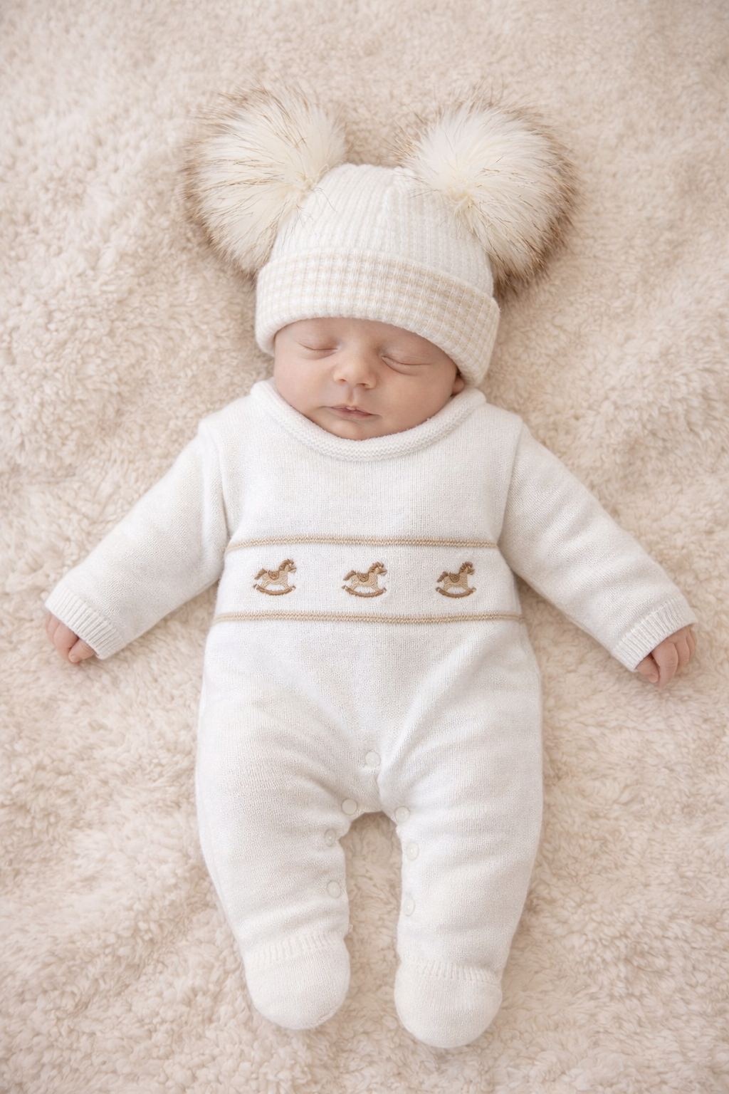 Rocking Horse Knitted Onesie - White