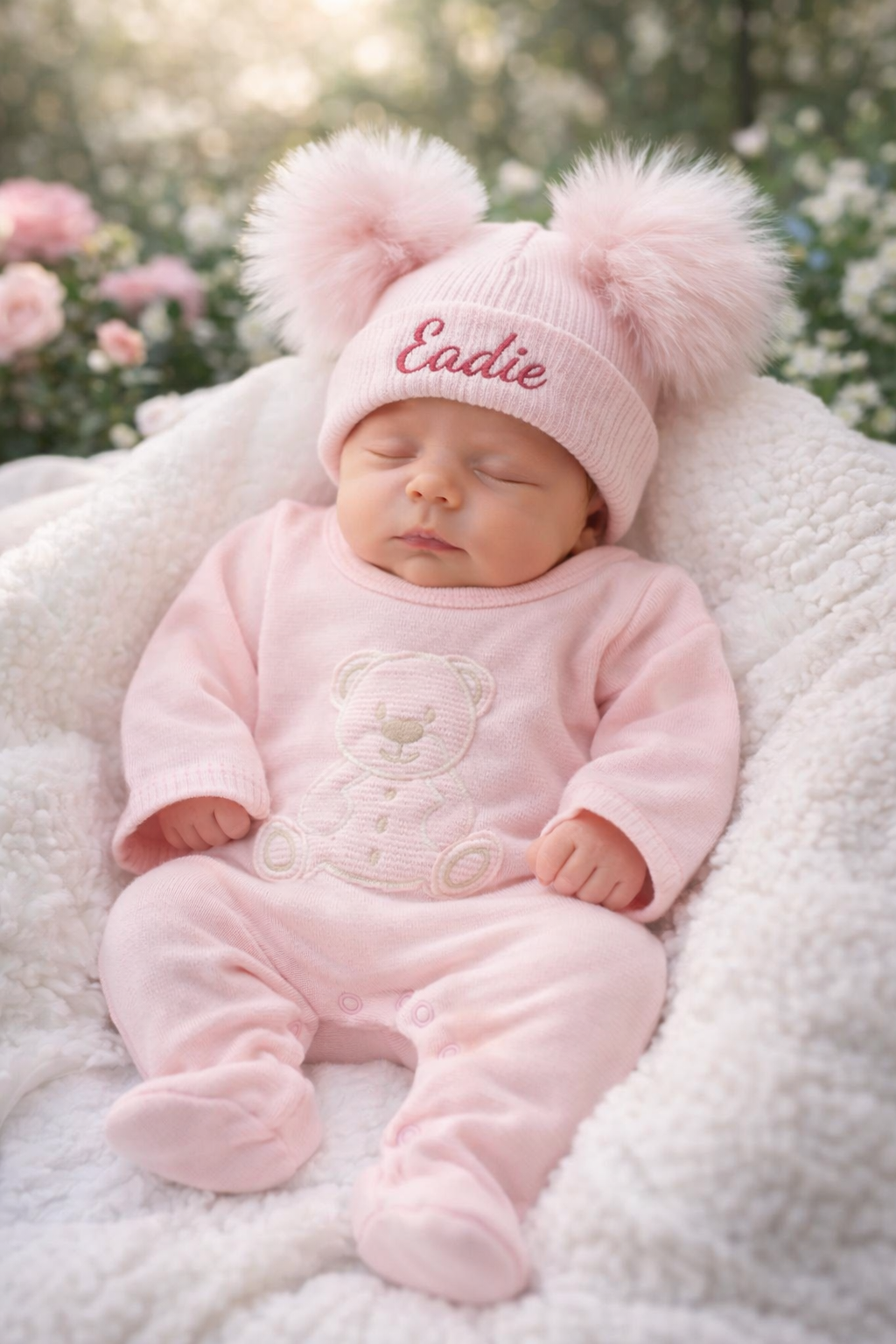 Teddy Bear Knitted Onesie Pink