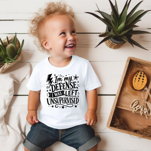 In my defence… Personalised kids summer short sleeve T-shirt