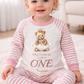 When I Wake Up Personalised pink stripe Birthday Pyjamas Pjs teddy design