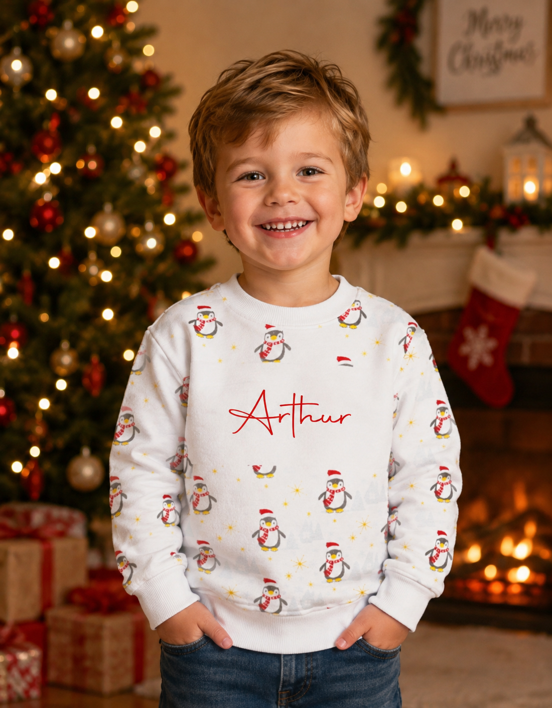 Penguin print personalised christmas jumper