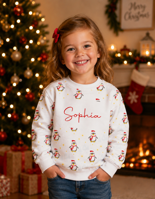 Penguin print personalised christmas jumper