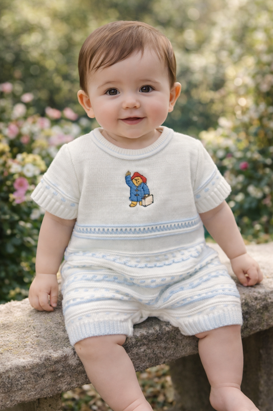 Paddington Knitted Onesie Blue & white