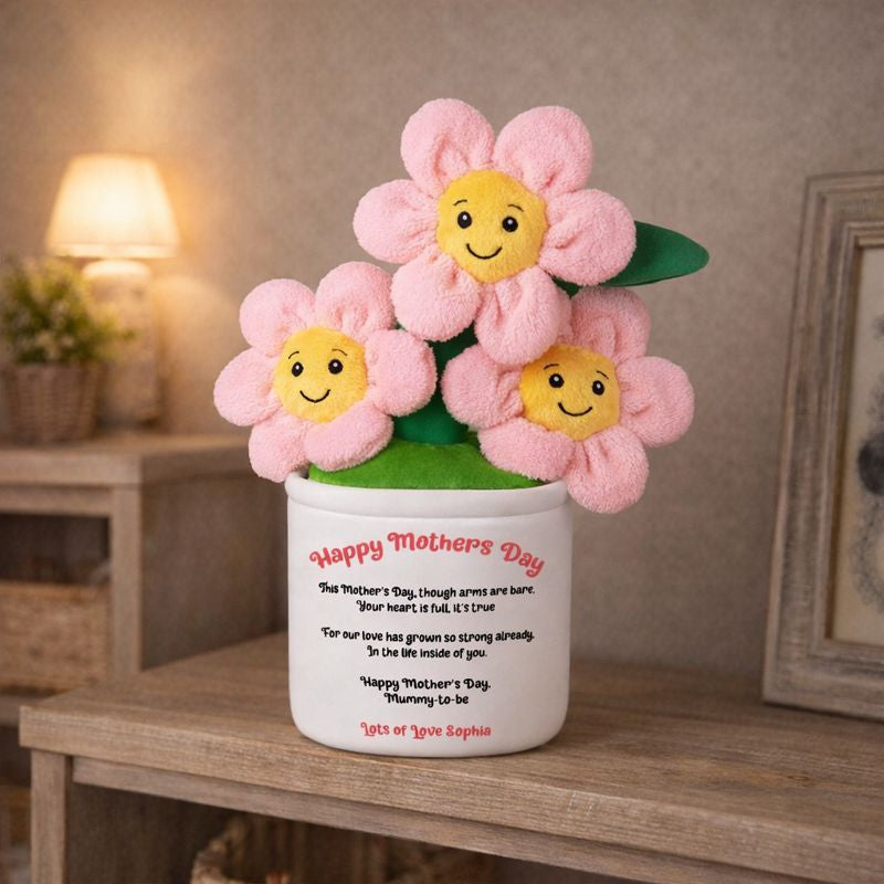 Mother’s Day personalised  Soft Toy Flower Pot – Plush Flowers with Poem Mum