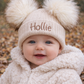 Beige 3-12 Month kids personalised Double Pom hat