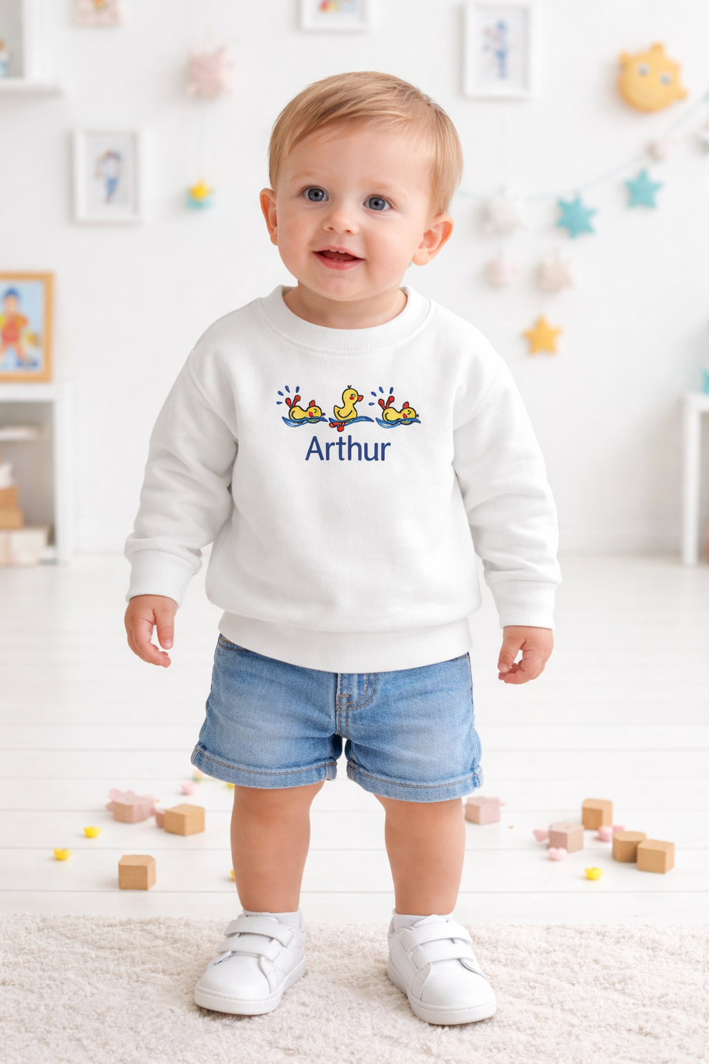 Swimming Duck trio personalised kids sweater