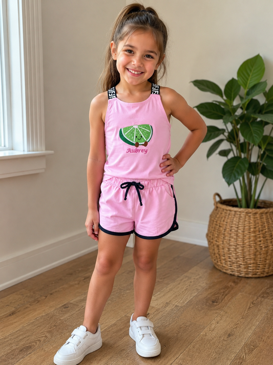 Summer Strap top & Short personalised embroidered watermelon Kids Set