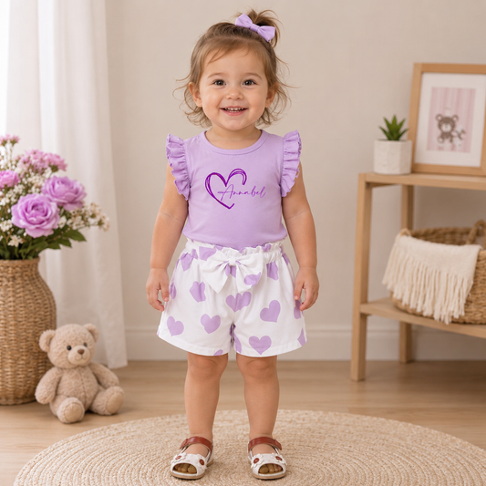 Summer Heart Shorts & T-shirt personalised kids set