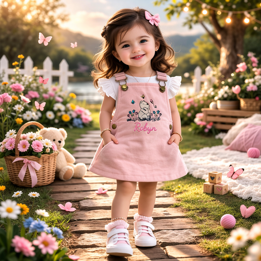 Winnie The Pooh embroidered Personalised Kids Dungaree Dress
