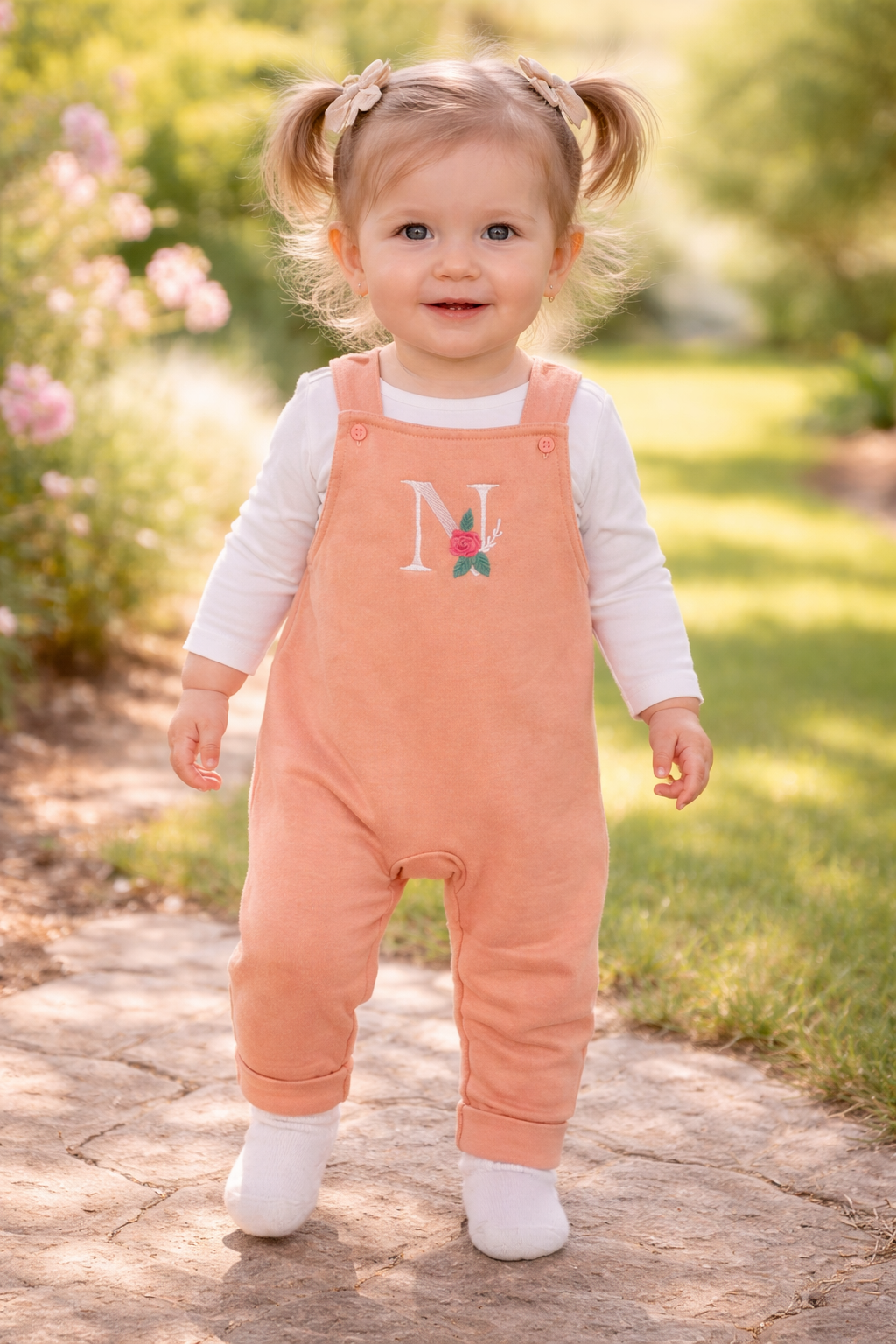 Floral initial personalised dungaree set - various colours