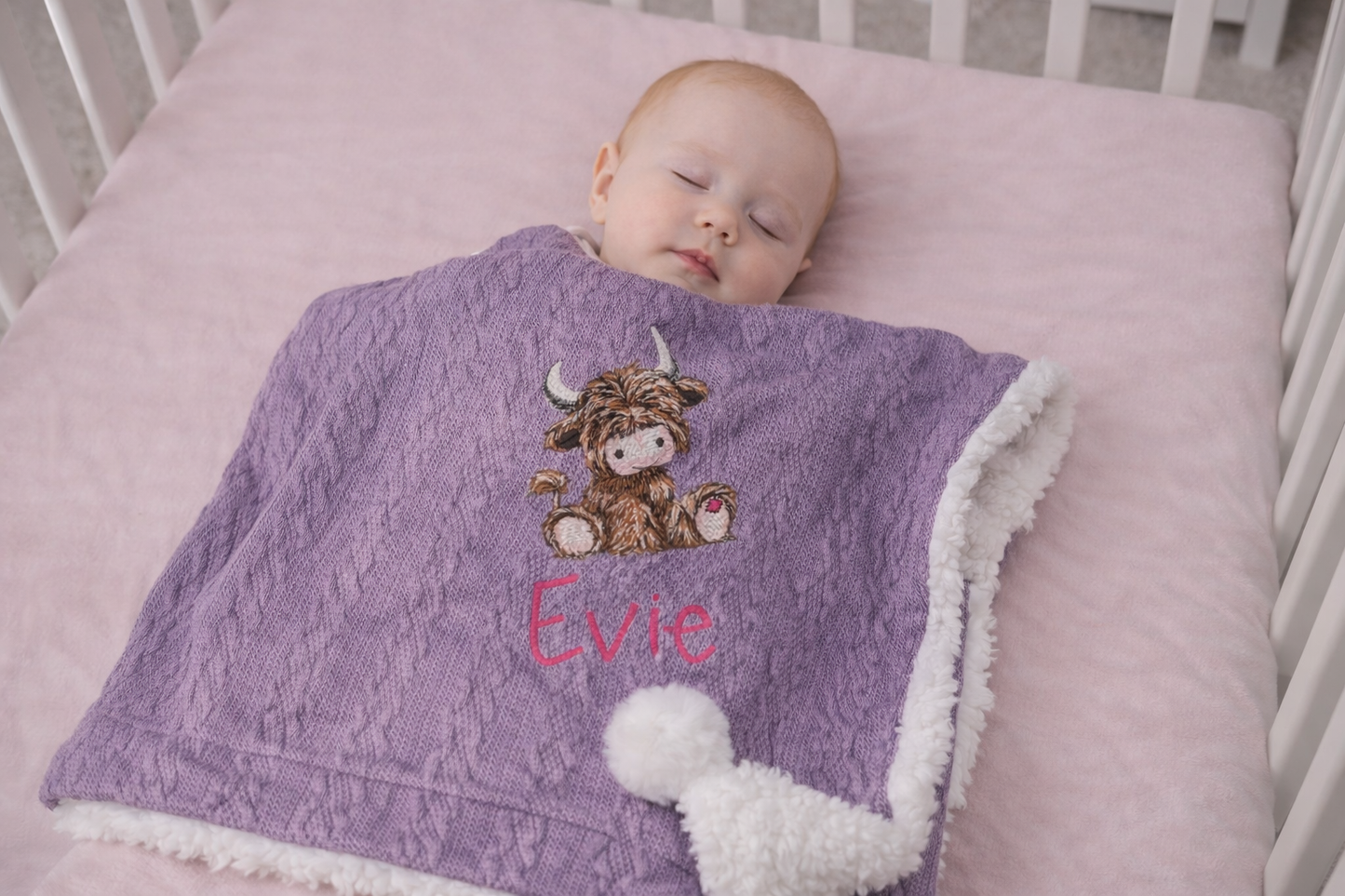 Huxley Baby Blanket Highland Cow Design & Name