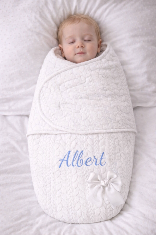 White Personalised Pram Swaddle Wrap