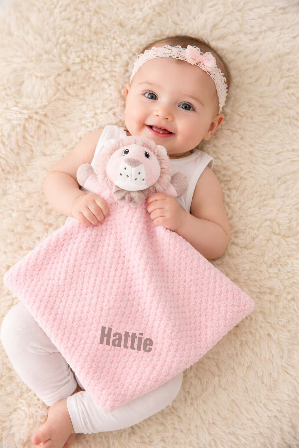 Pink Lion Personalised baby comforter blanket