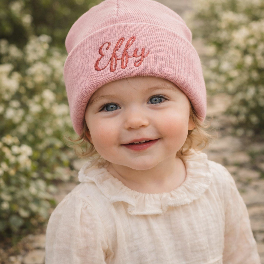 Dusky Pink Personalised Childrens Beanie Hat
