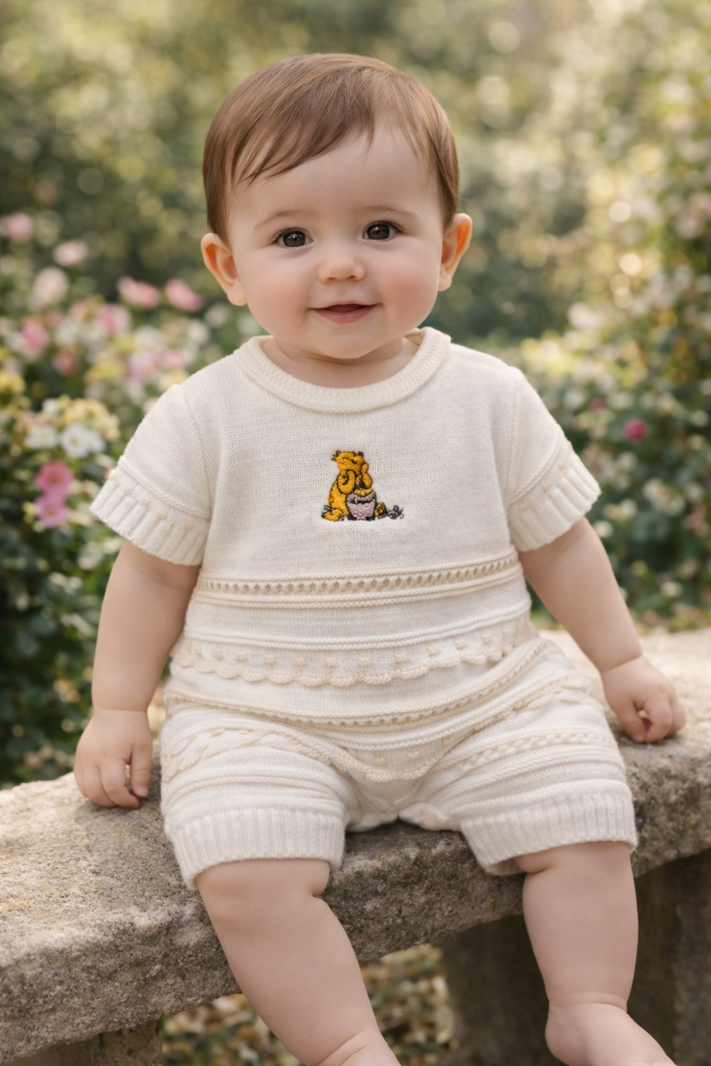 Winnie The Pooh Knitted Onesie Beige & white