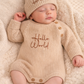 Hello World Knitted Onesie & Hat set - White & Taupe